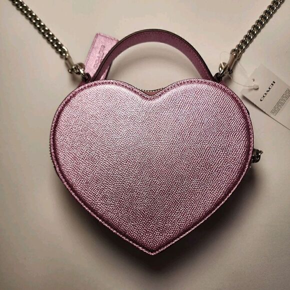 NWT COACH CP020 Heart Crossbody Metallic Lilac Pink - Picture 4 of 8
